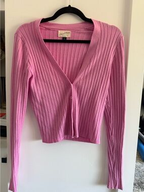 Ribbed Pink Women's Cardigan Sweater